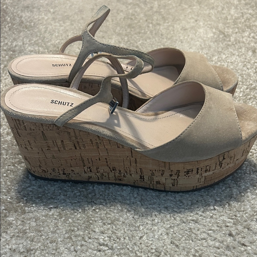 Schutz Beige Wedge Sandals